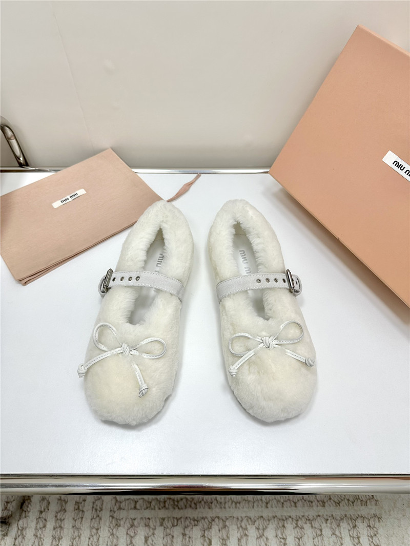 Miu Miu Natural Shearling Ballerinas