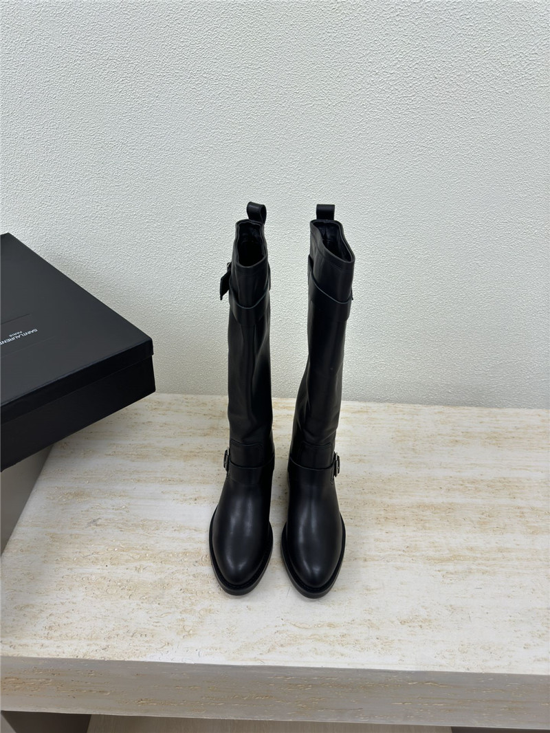 Sa1nt Lau*nt black leather buckle biker boots