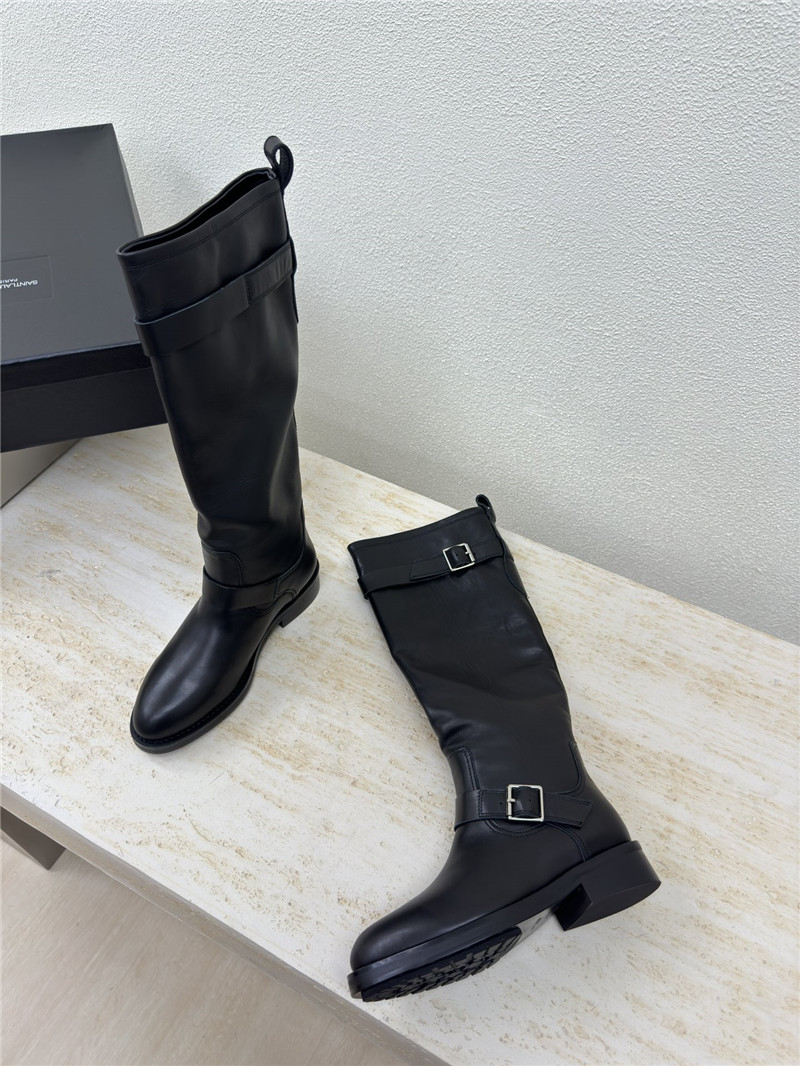 Sa1nt Lau*nt black leather buckle biker boots