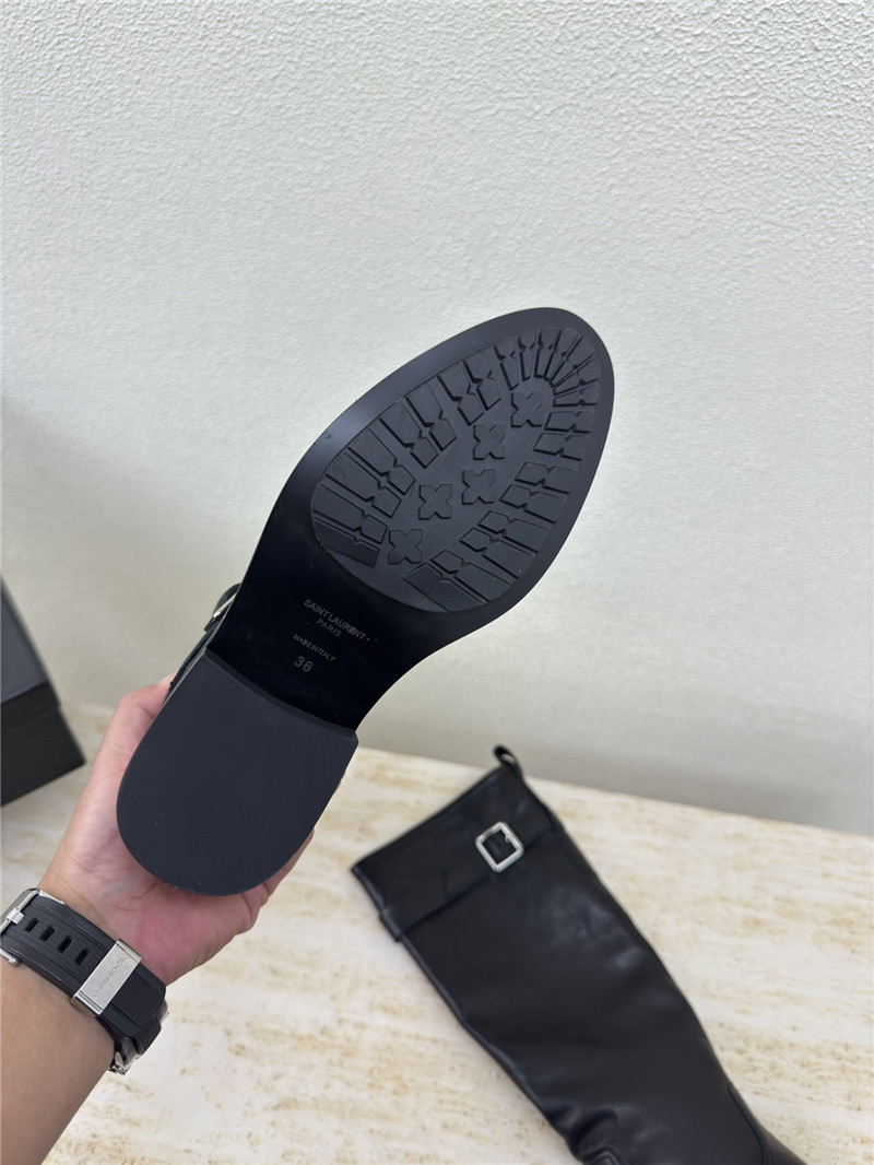 Sa1nt Lau*nt black leather buckle biker boots