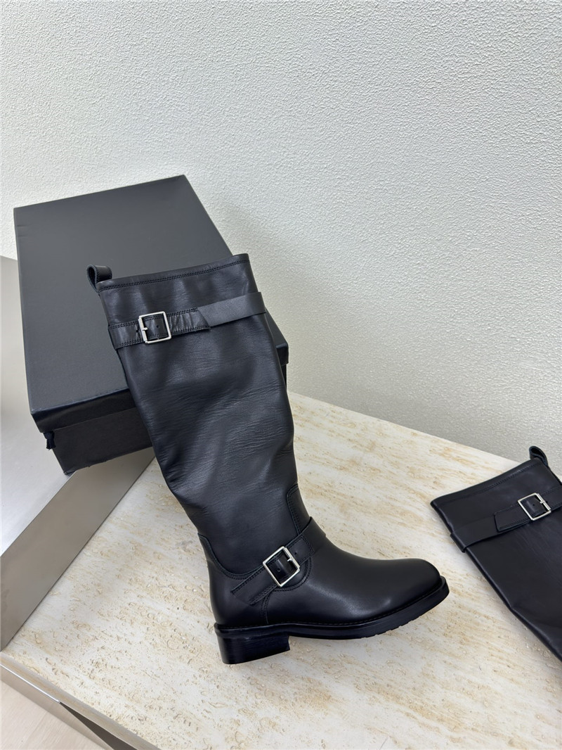 Sa1nt Lau*nt black leather buckle biker boots