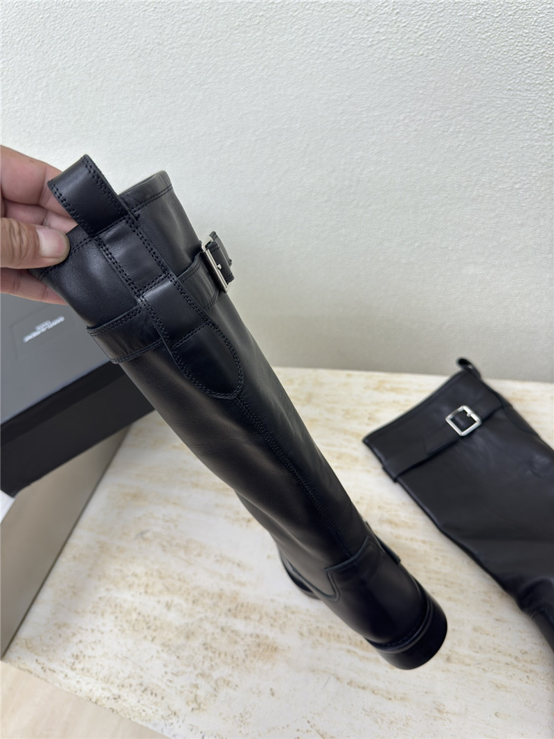 Sa1nt Lau*nt black leather buckle biker boots