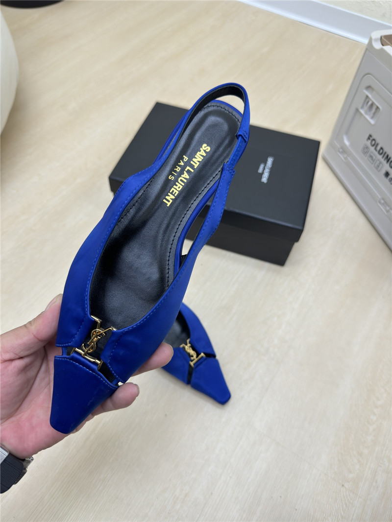 Y51 babylone slingback flats blue satin crepe