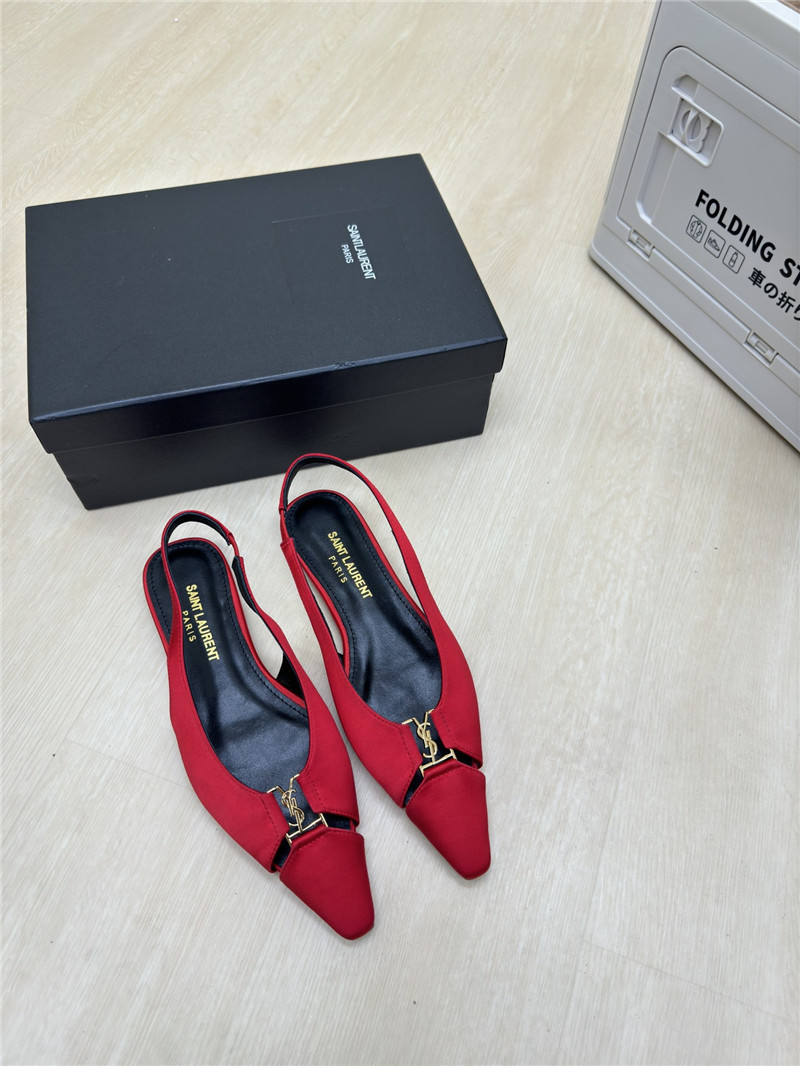 Y51 babylone red satin crepe slingback flats