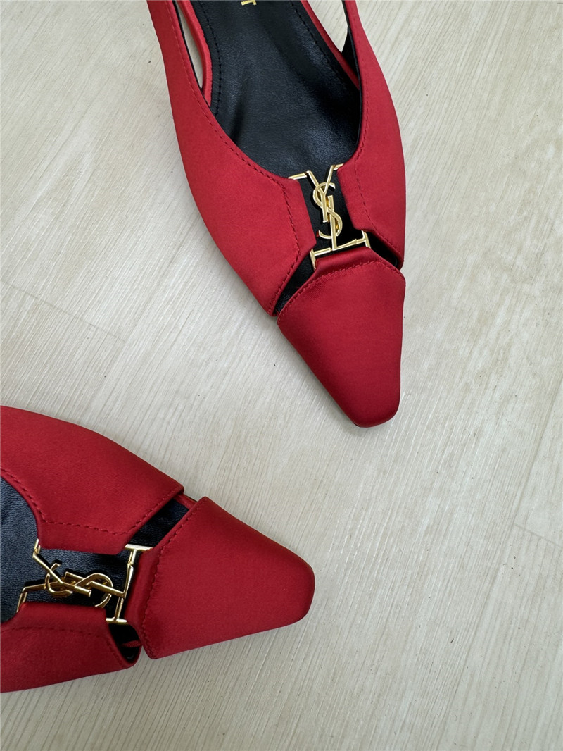 Y51 babylone red satin crepe slingback flats