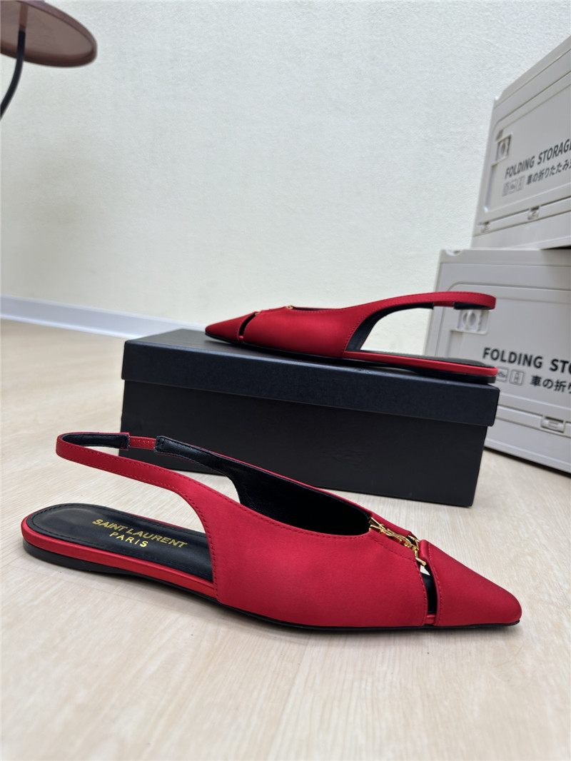 Y51 babylone red satin crepe slingback flats