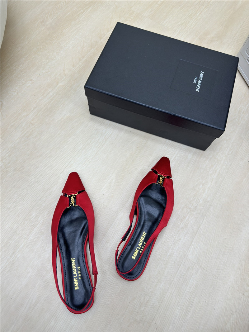 Y51 babylone red satin crepe slingback flats