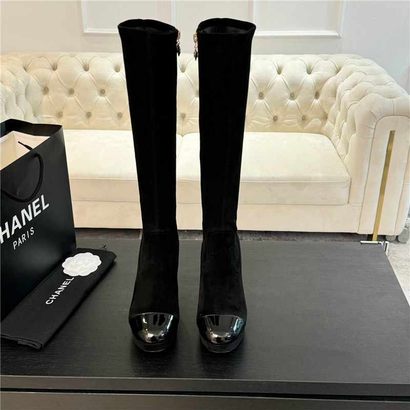 Ch**el black suede leather knee high boots