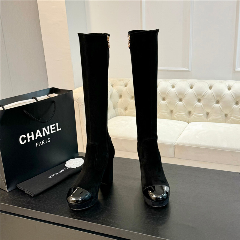 Ch**el black suede leather knee high boots