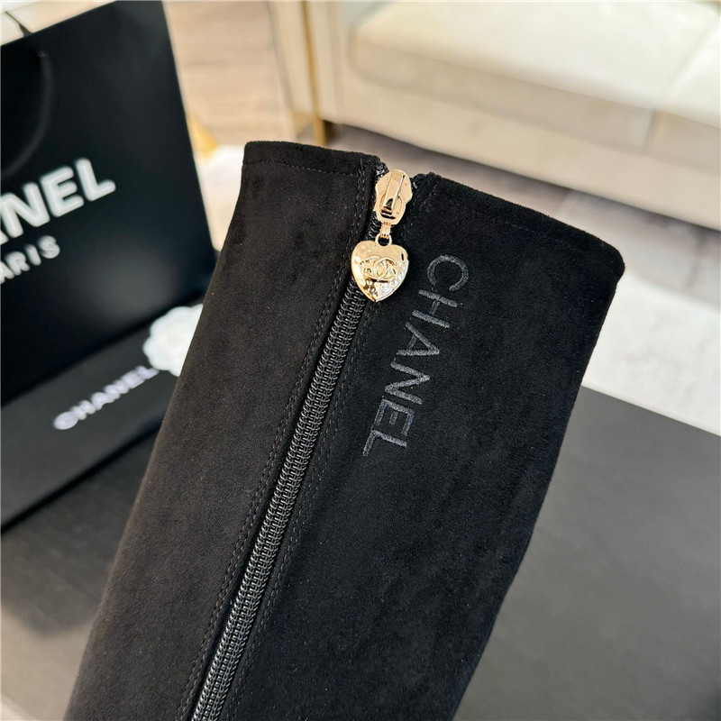 Ch**el black suede leather knee high boots