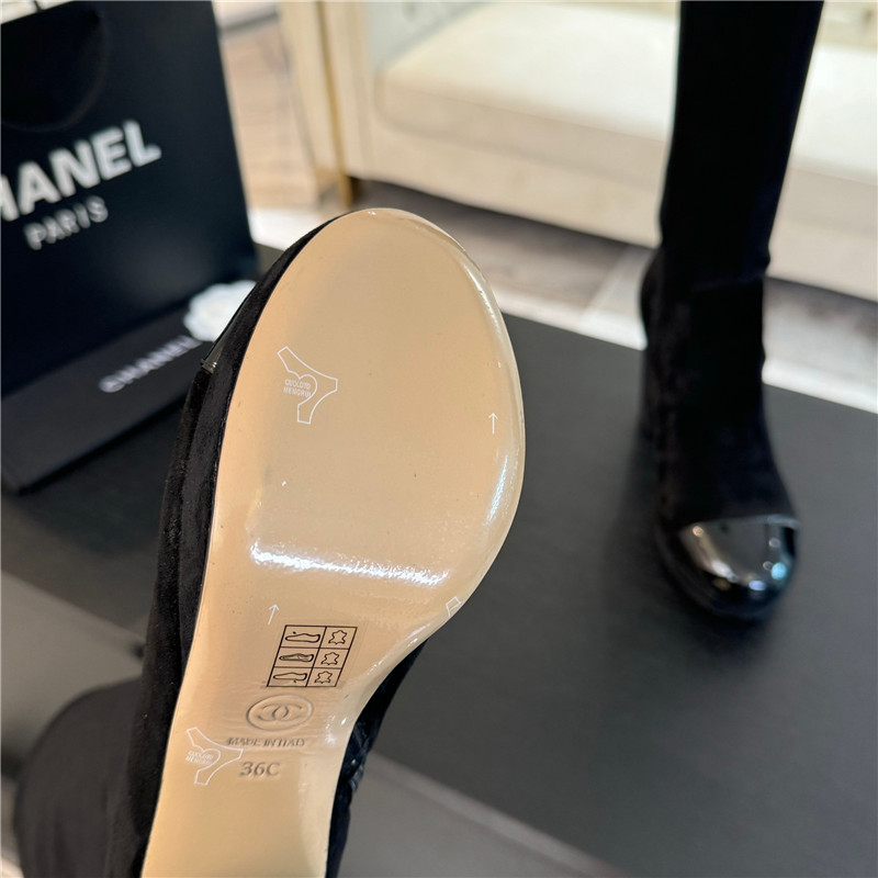 Ch**el black suede leather knee high boots