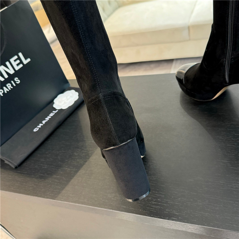 Ch**el black suede leather knee high boots