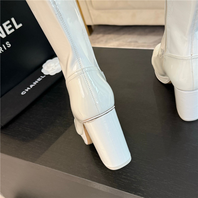 Ch**el patent leather knee high boots