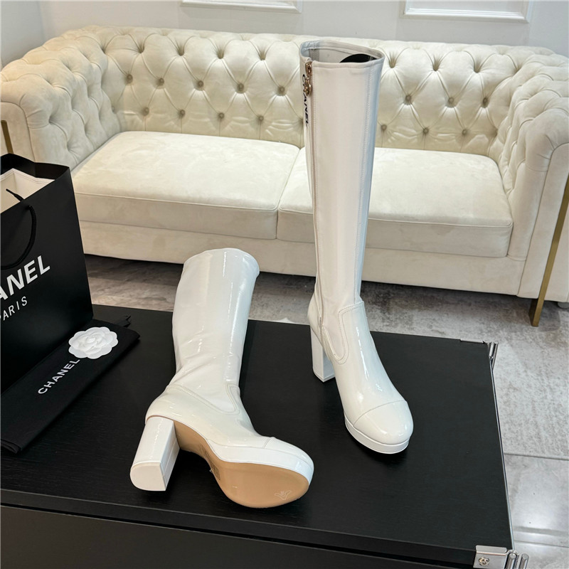 Ch**el patent leather knee high boots