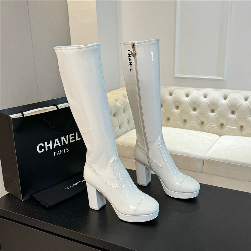 Ch**el patent leather knee high boots
