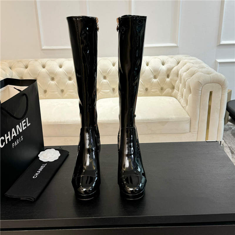 Ch**el patent leather knee high boots
