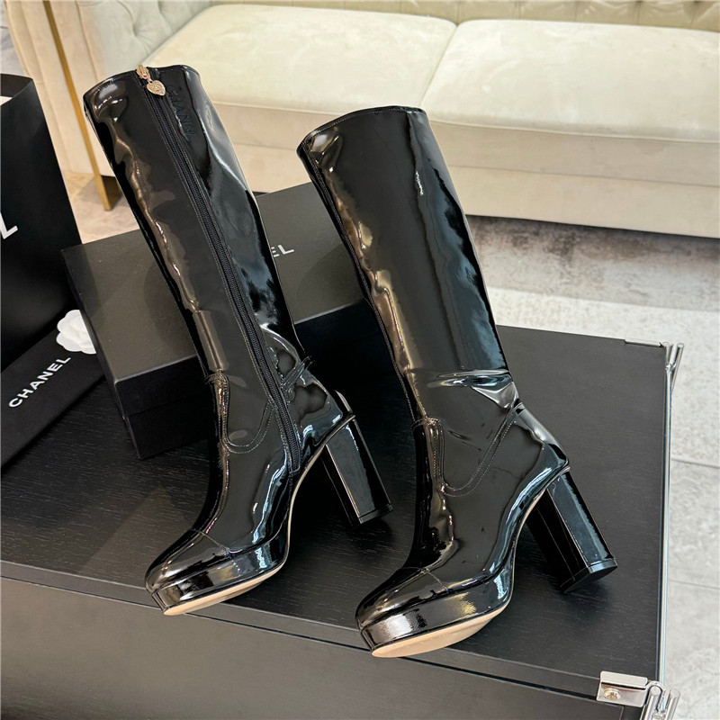 Ch**el patent leather knee high boots