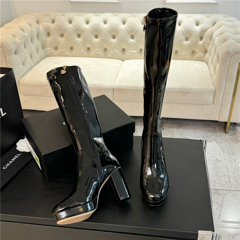 Ch**el patent leather knee high boots
