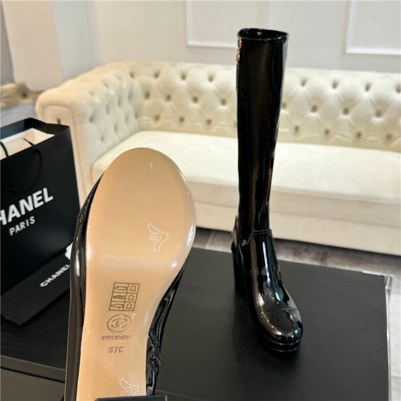 Ch**el patent leather knee high boots