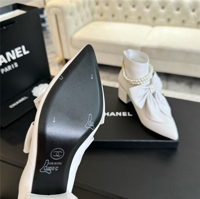Ch**el pointed toe pearl bow ankle boots