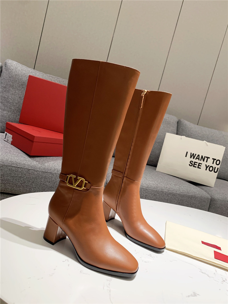 Va1e*ntin0 vlogo signature brown leather knee-high boots