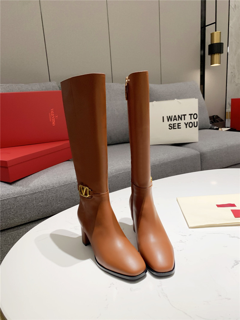 Va1e*ntin0 vlogo signature brown leather knee-high boots
