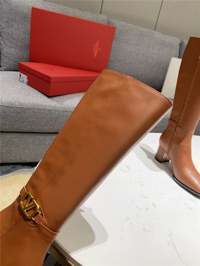 Va1e*ntin0 vlogo signature brown leather knee-high boots