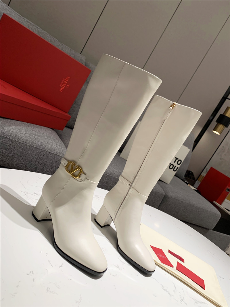 Va1e*ntin0 vlogo signature white leather knee-high boots