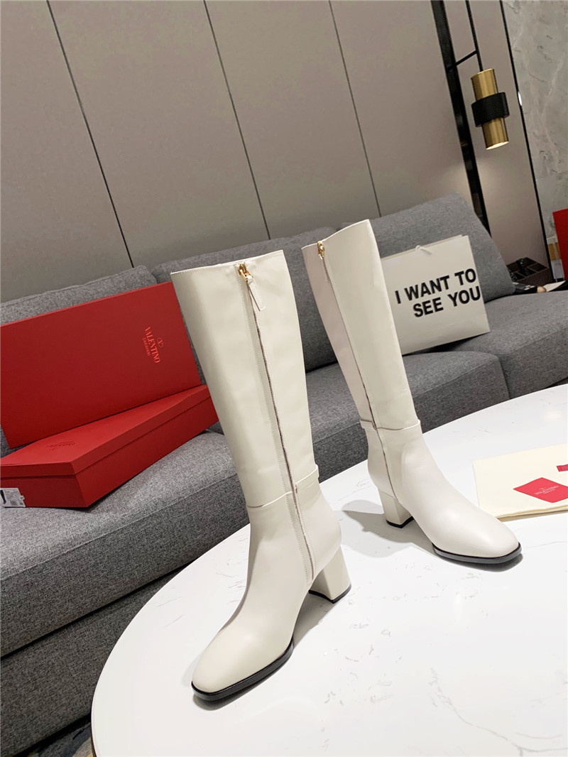 Va1e*ntin0 vlogo signature white leather knee-high boots
