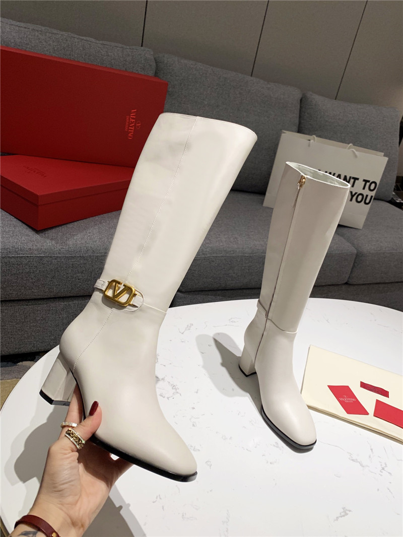 Va1e*ntin0 vlogo signature white leather knee-high boots