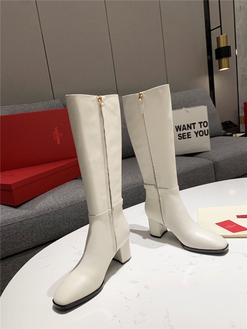 Va1e*ntin0 vlogo signature white leather knee-high boots