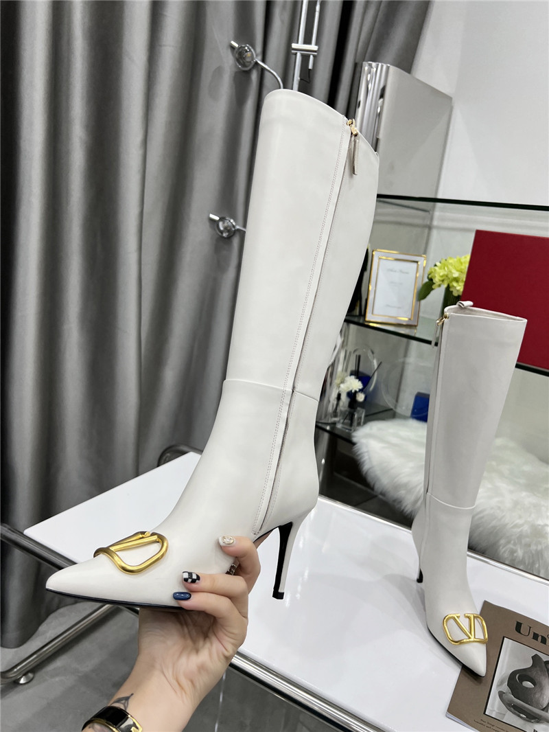 Va1e*ntin0 vlogo heeled white calfskin knee-high boots