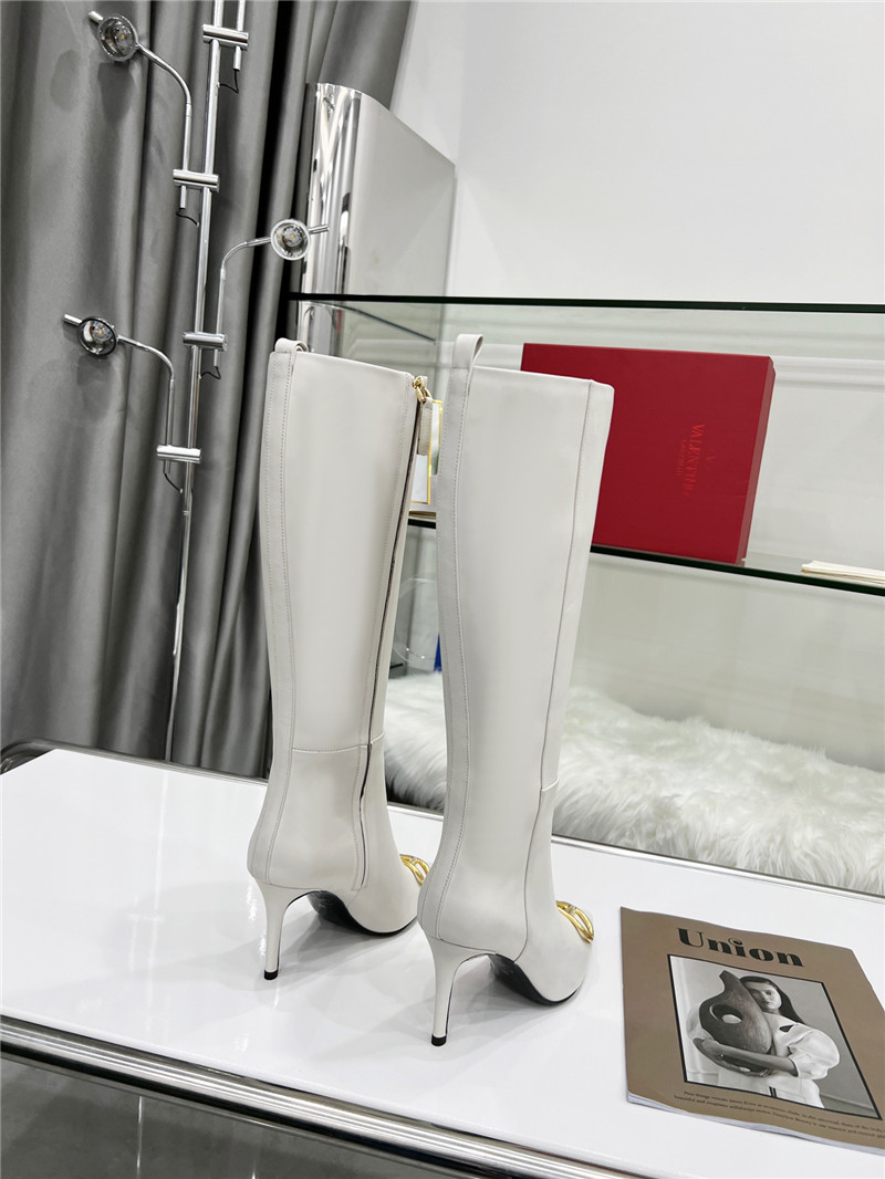 Va1e*ntin0 vlogo heeled white calfskin knee-high boots