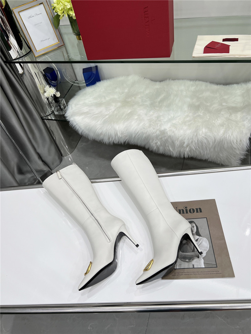 Va1e*ntin0 vlogo heeled white calfskin knee-high boots