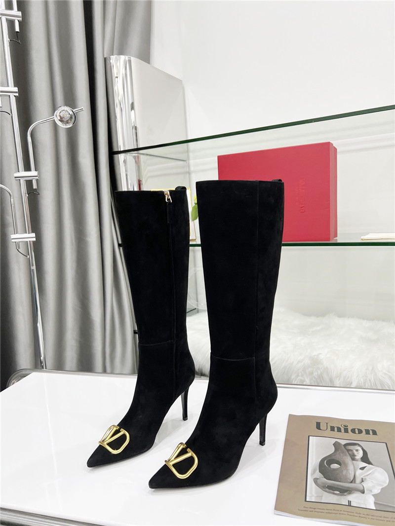 Va1e*ntin0 vlogo heeled suede knee-high boots