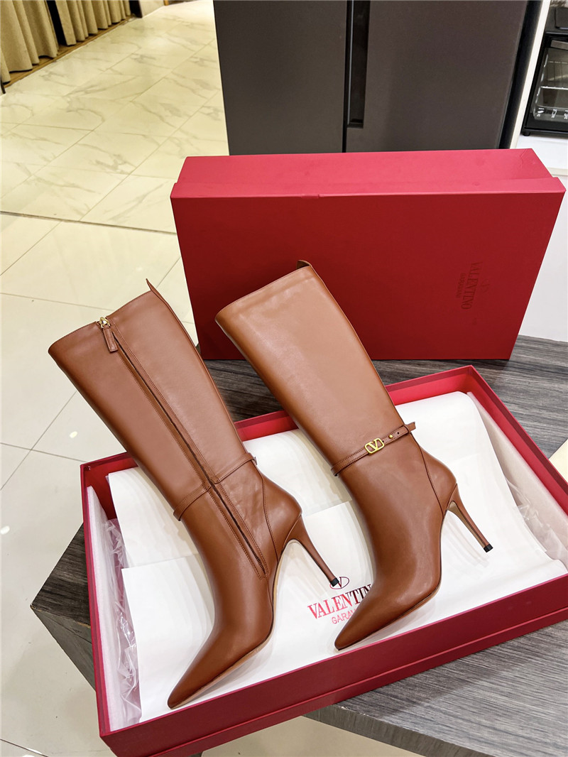 Va1e*ntin0 brown heeled leather knee-high boots