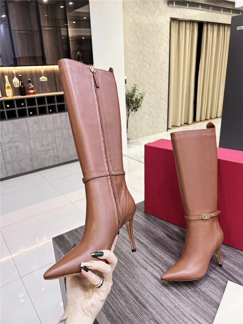 Va1e*ntin0 brown heeled leather knee-high boots