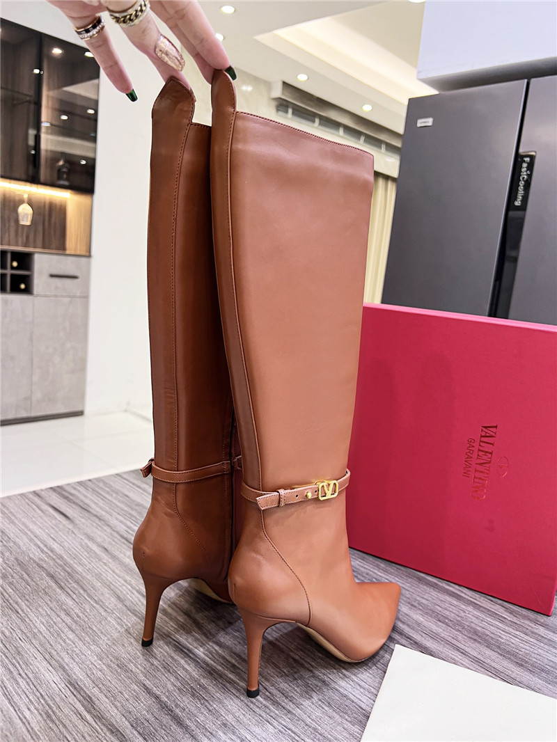 Va1e*ntin0 brown heeled leather knee-high boots