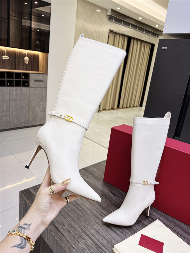 Va1e*ntin0 white heeled leather knee-high boots