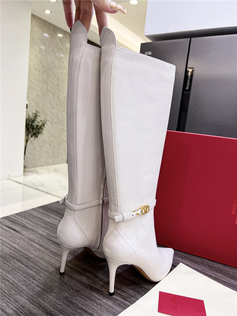 Va1e*ntin0 white heeled leather knee-high boots