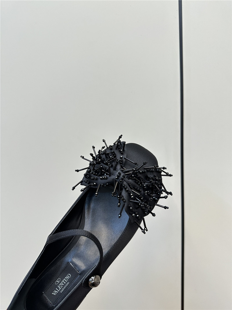 Va1e*ntin0 garavani black fringed bow ballerinas