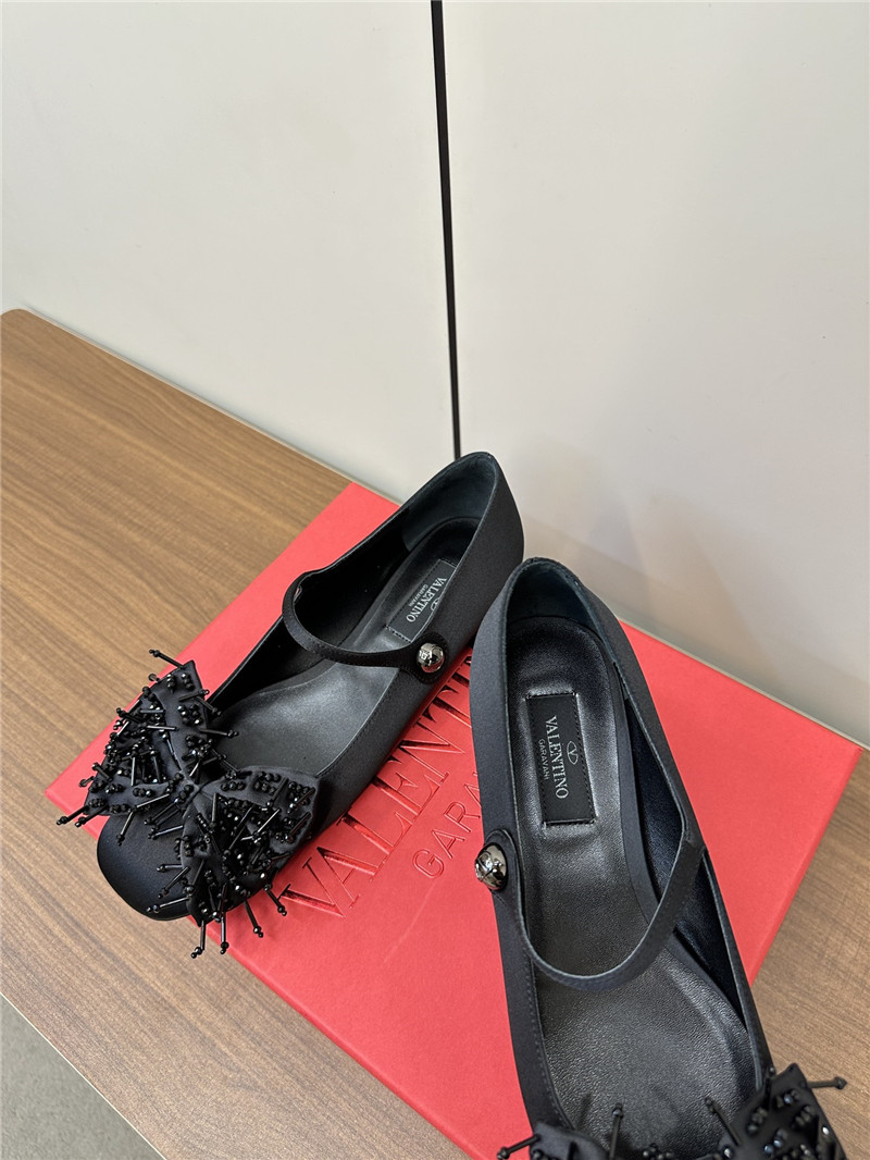 Va1e*ntin0 garavani black fringed bow ballerinas