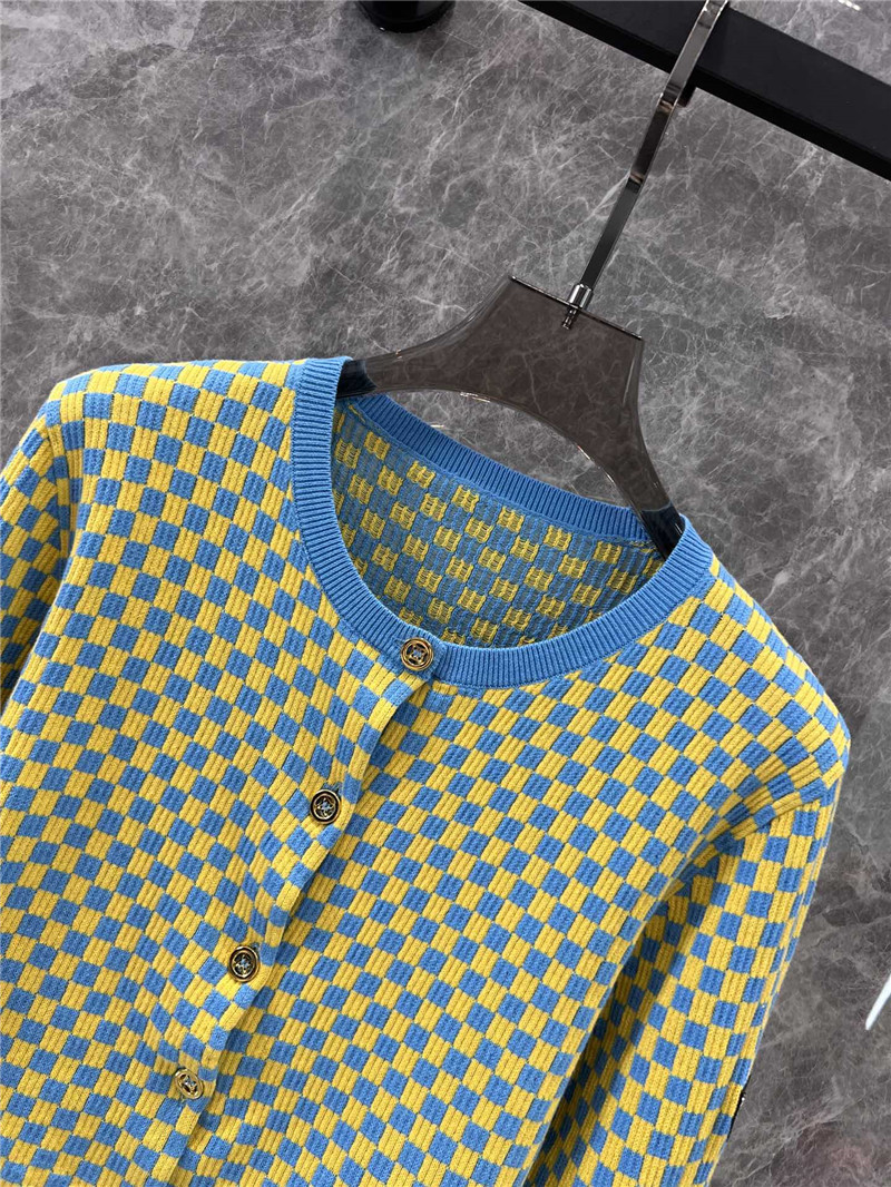 LV Damier Cropped Cardigan in Blue/Yellow
