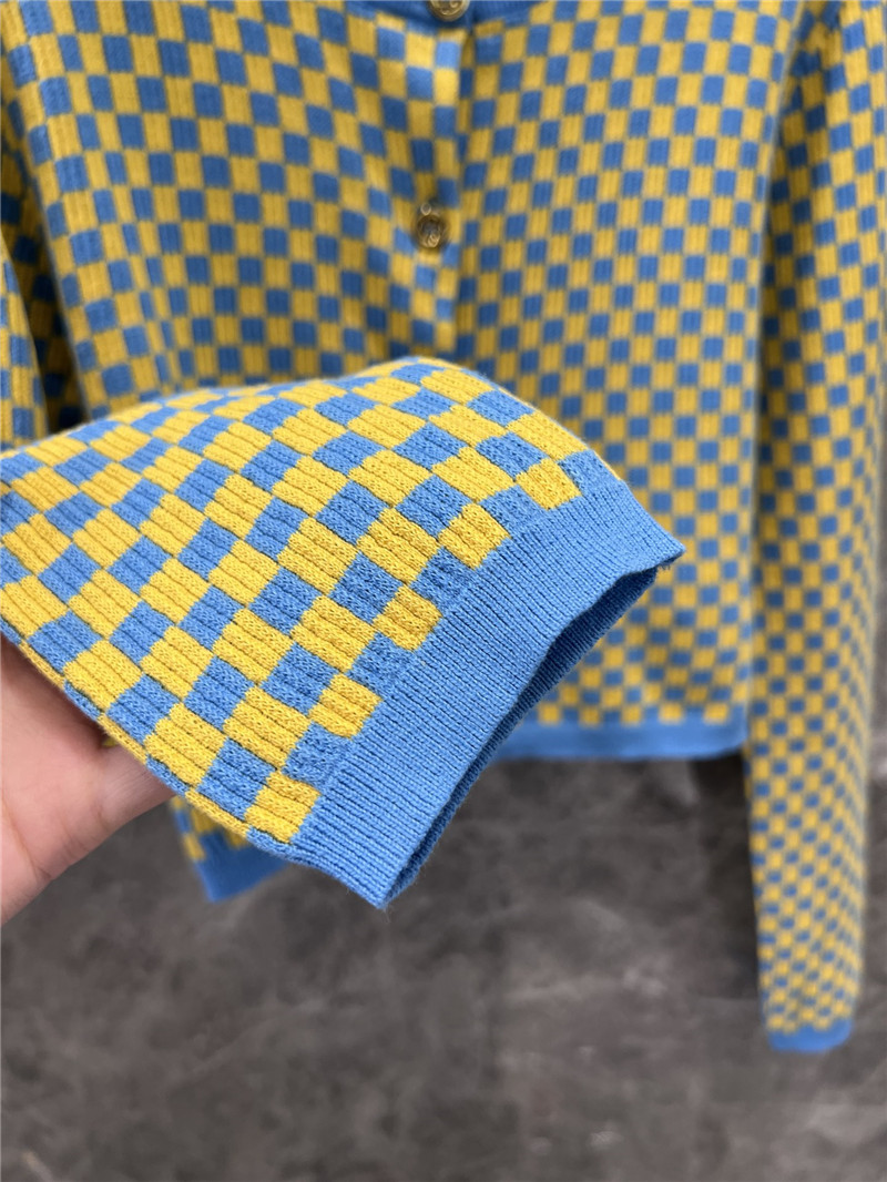 LV Damier Cropped Cardigan in Blue/Yellow