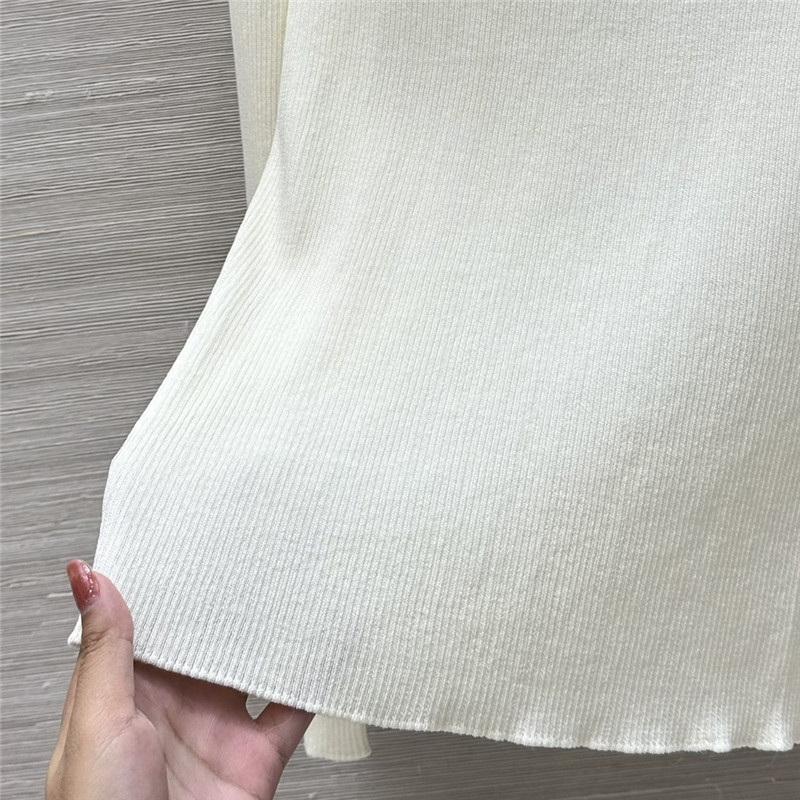 LV Long Sleeve Linen-Knit Top White