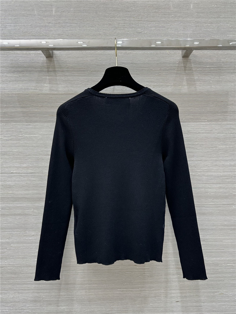 LV Long Sleeve Linen-Knit Top in Black