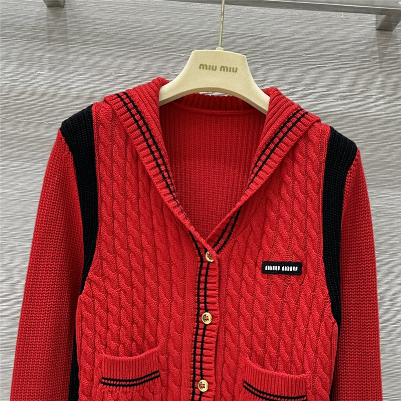 Miu Miu Sailor Collar Cardigan Red