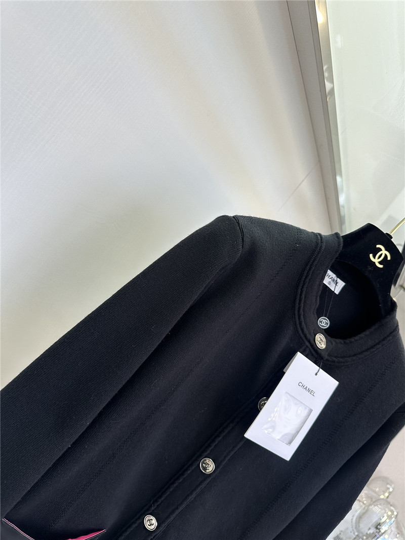 Ch**el white crewneck cardigan with leather pocket