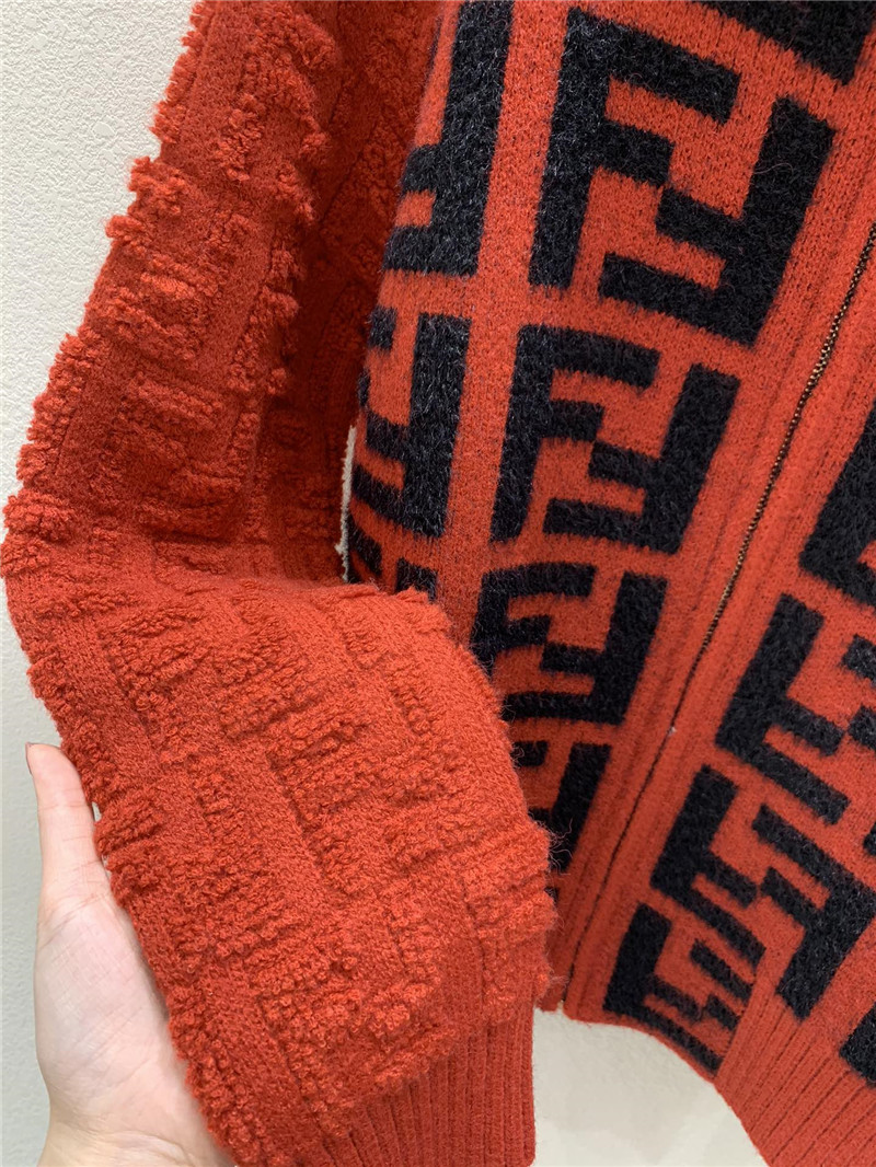 F**di ff jacquard zip-up cardigan orange