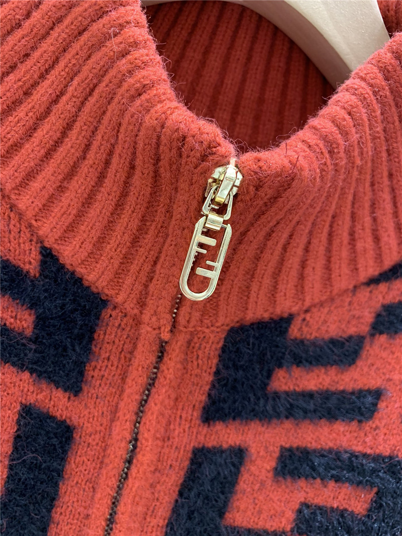 F**di ff jacquard zip-up cardigan orange